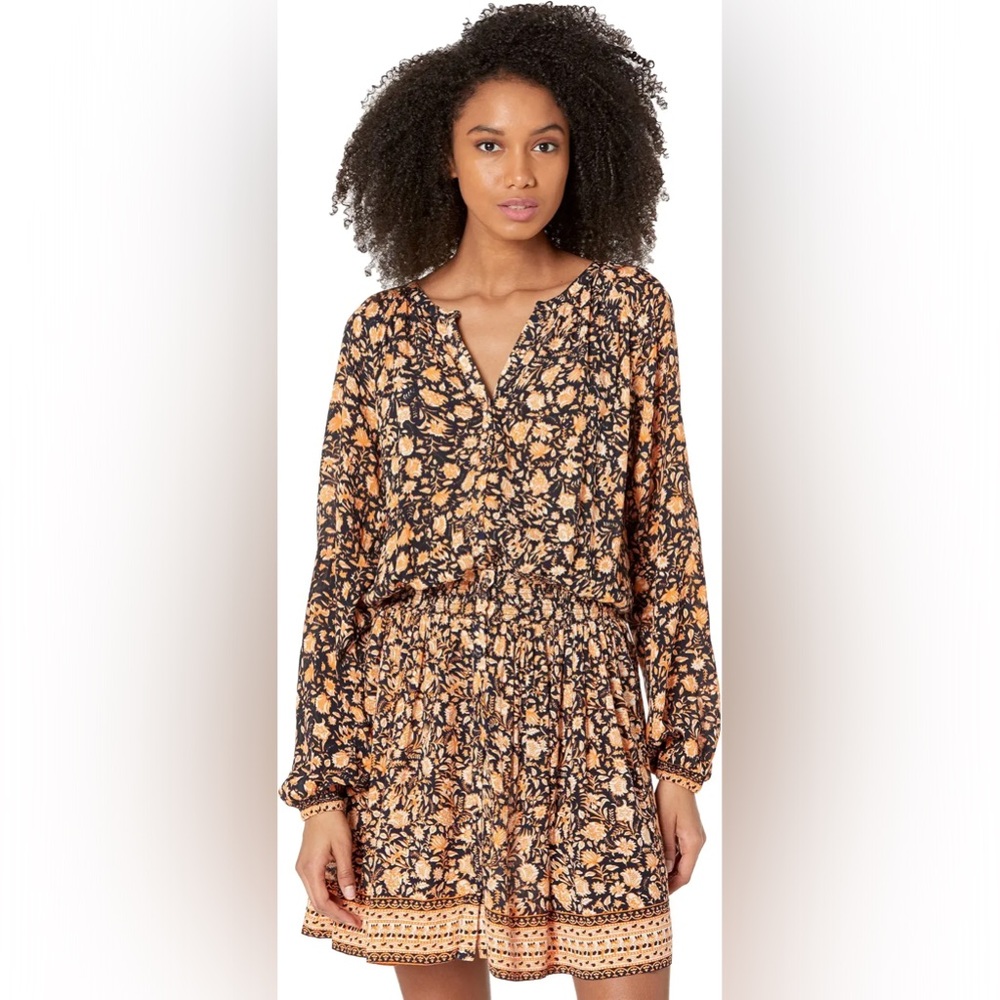 Faherty Women's Long Sleeve Dress in Black and Orange